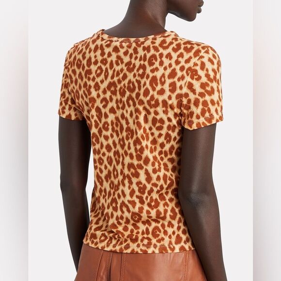 A.L.C. Bambina Leopard Print Short Sleeve Crewneck T-Shirt Brown Sz Small - Picture 2 of 10